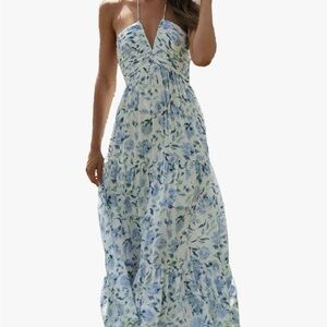 Floral Halter Maxi Dress - Blue